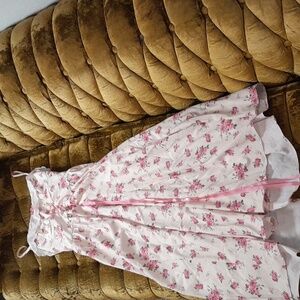 Floral Pink and White Long Dress With Ribbon